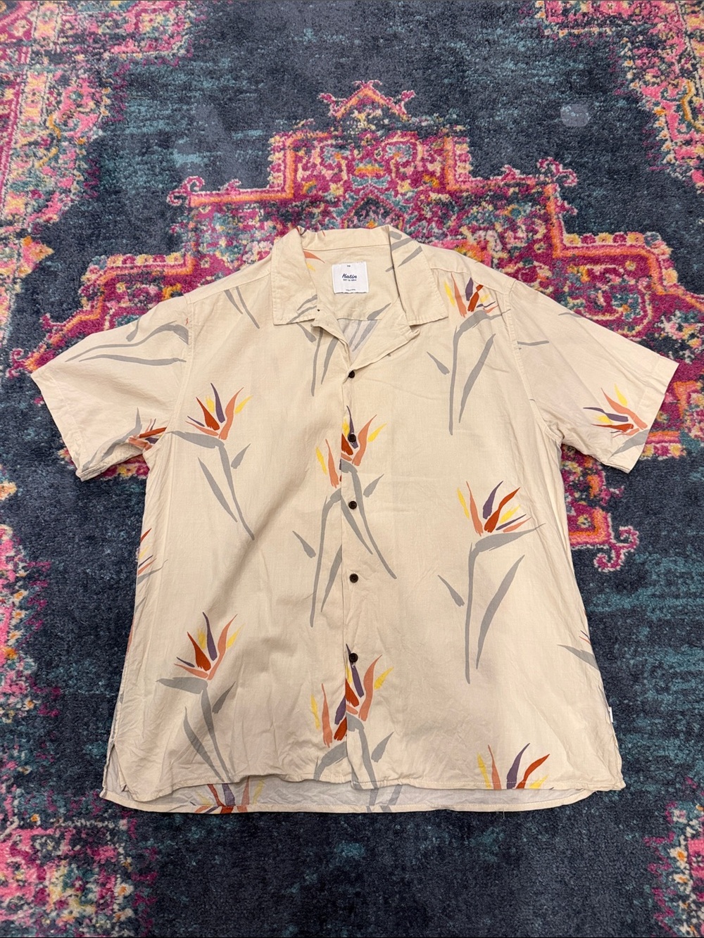 Katin Cream Short-Sleeve Floral Button-Down Shirt
